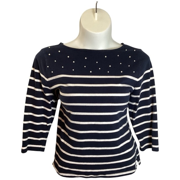 Talbots Navy Blouse with White Stripes and Dots, Plus Size 2X - Picture 1 of 8